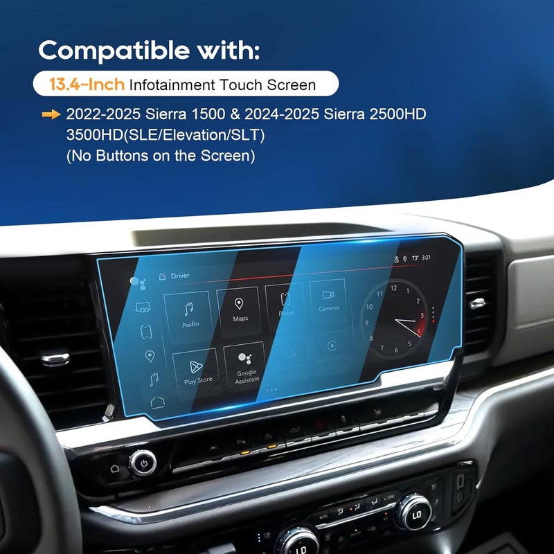 LFOTPP حماية شاشة GMC Sierra 2025 2026 - 2022-2026 Sierra 1500 و 2024-2026 Sierra 2500HD 3500HD (SLE/Elevation/SLT) (بدون أزرار على الشاشة) 13.4 بوصة شاشة تعمل باللمس [زجاج HD] - Image 2